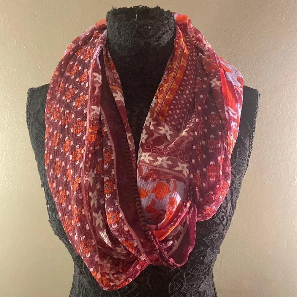 Maroon And Lilac Floral Infinity Scarf